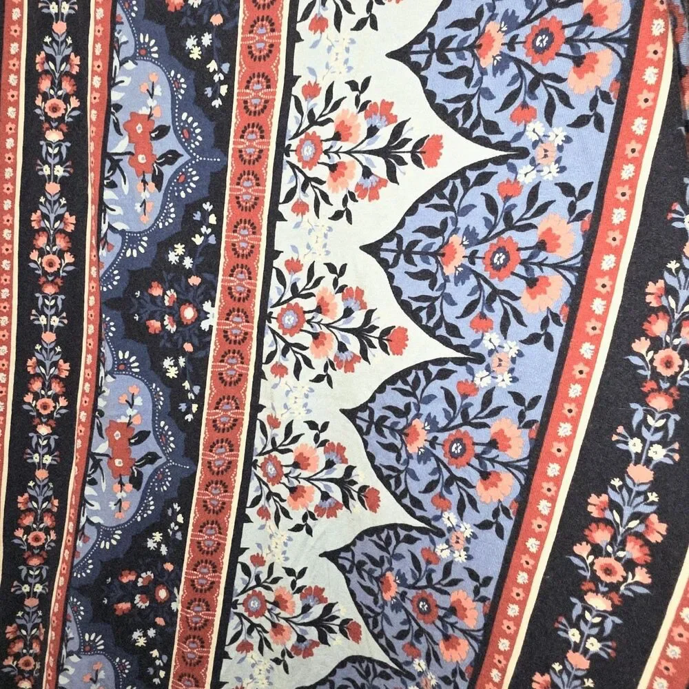 Soft Surroundings Sz 3X Santiago Blue Red Floral Side Pockets Boho Trapeze Dress